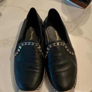 Salvatore Ferragamo Black Loafers with Gold Accent